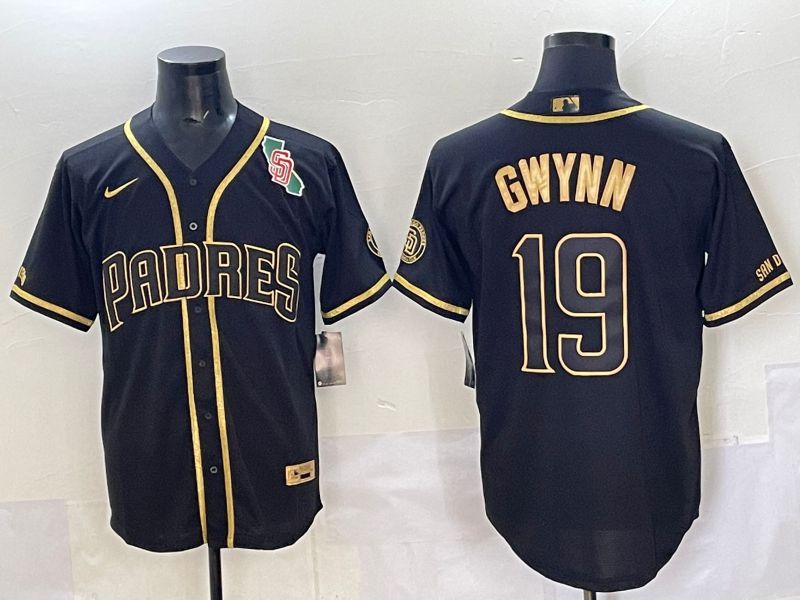 Men 2025 San Diego Padres #19 Gwynn Black Gold Throwback Nike MLB Jersey style 08